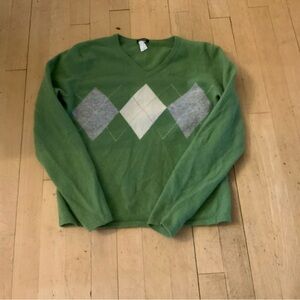 J. Crew Factory Argyle V-Neck Sweater in Green and Gray